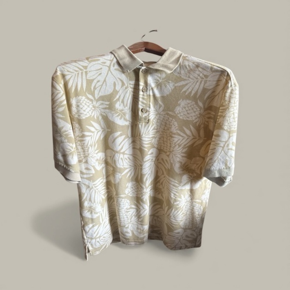 Duke Kahanamoku Beige Tropical Pineapple Print Men's Large Polo Resort Shirt
